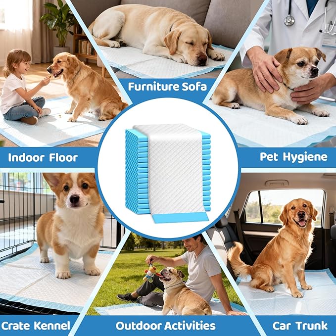 60-Pack Extra Large Dog Pee Pads 34"x28" Super Absorbent Leak-Proof Quick-Dry Puppy Pads Potty Training Pads for Dogs, XL Disposable Pet Pee Pads for Indoor Outdoor Use
