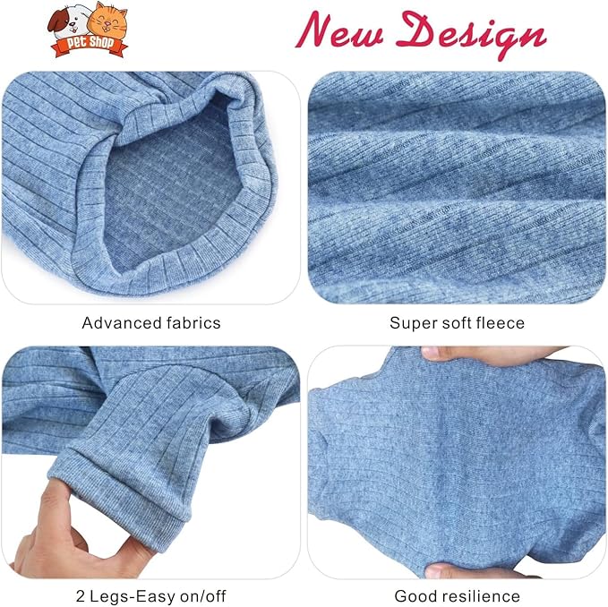Idepet Sphynx Hairless Cats Sweater Shirt Kitten Soft Puppy Clothes Pullover Cute Cat Pajamas Jumpsuit Cotton Apparel Pet Winter Turtleneck for Cats and Teacup Chihuahua Small Dogs(Blue,XS)