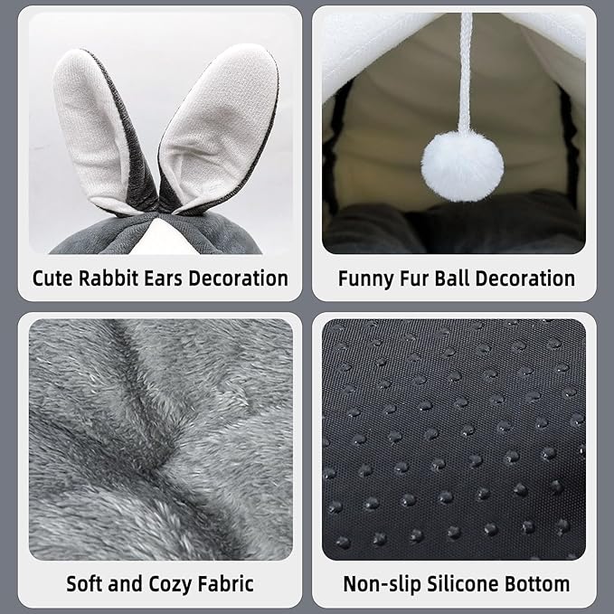 Guinea Pig Bed,Fleece Bunny Hideout House,Warm Rabbit Sleeping Bed with Pee Pad,Winter Large Hiding Hut for Hamster Ferret Rat Chinchilla Hedgehogs,Grey