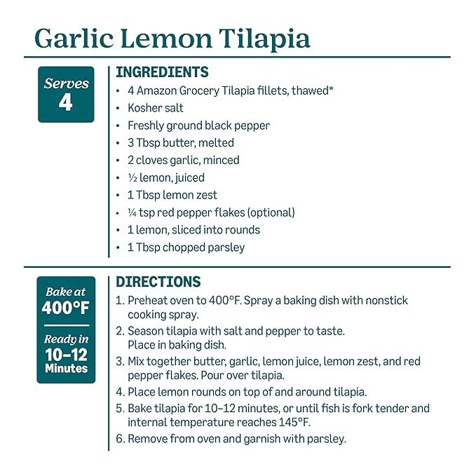Amazon Grocery, Farm-Raised Tilapia, Boneless Skinless Fillets, 2 Lb (Previously Amazon Fresh Brand, Packaging May Vary)