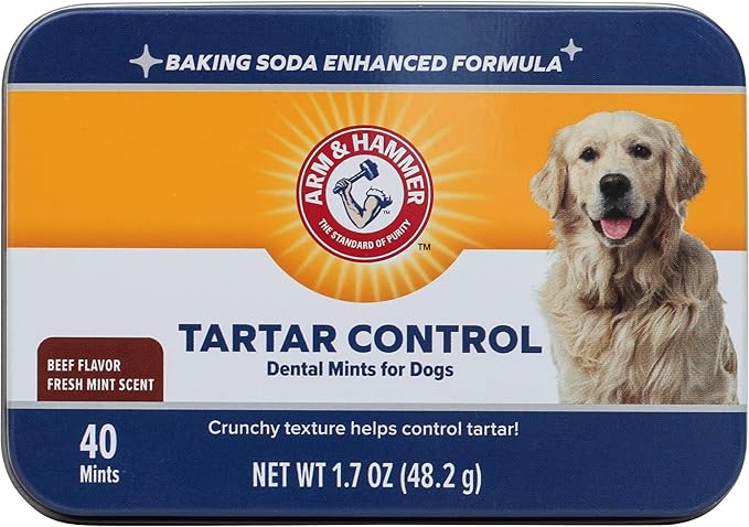 Arm & Hammer for Pets Tartar Control Dental Mints for Dogs, Reduces Plaque & Tartar Buildup Without Brushing, Freshens Dog Breath, Beef Flavor, Fresh Mint Scent, 40 Count, Medium Breeds - 60 Pack