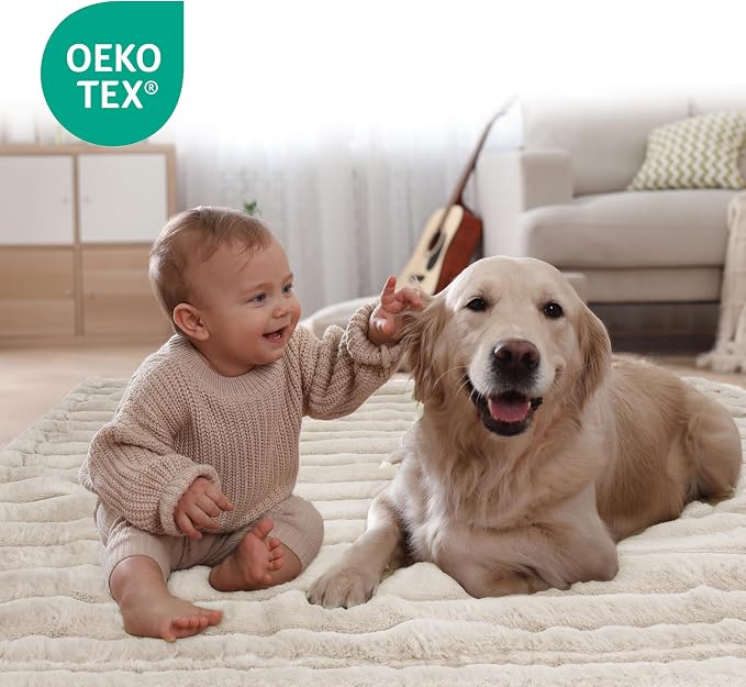 Waterproof Pet Blanket for Large Dogs & Cats - Reversible Calming Plush, Washable Furniture Cover for Couch, Bed, Car Seat, Blocks Leaks, Stains & Pet Fur (Cream, 60"x80")