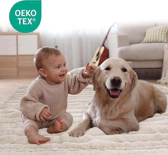 Waterproof Pet Blanket for Large Dogs & Cats - Reversible Calming Plush, Washable Furniture Cover for Couch, Bed, Car Seat, Blocks Leaks, Stains & Pet Fur (Cream, 50"x60")