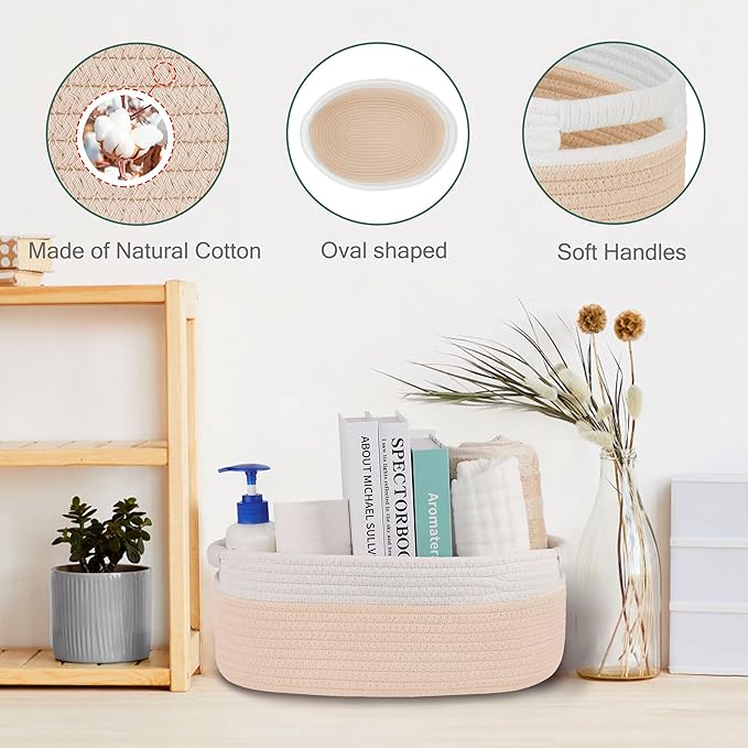 Small Woven Basket with Gift Bags and Ribbons, Empty Baby Gift Baskets for Kids Women Men, Shelf Storage, Small Cat Dog Pet Toy Boxes, 13”x 9”x 5.5”, Beige