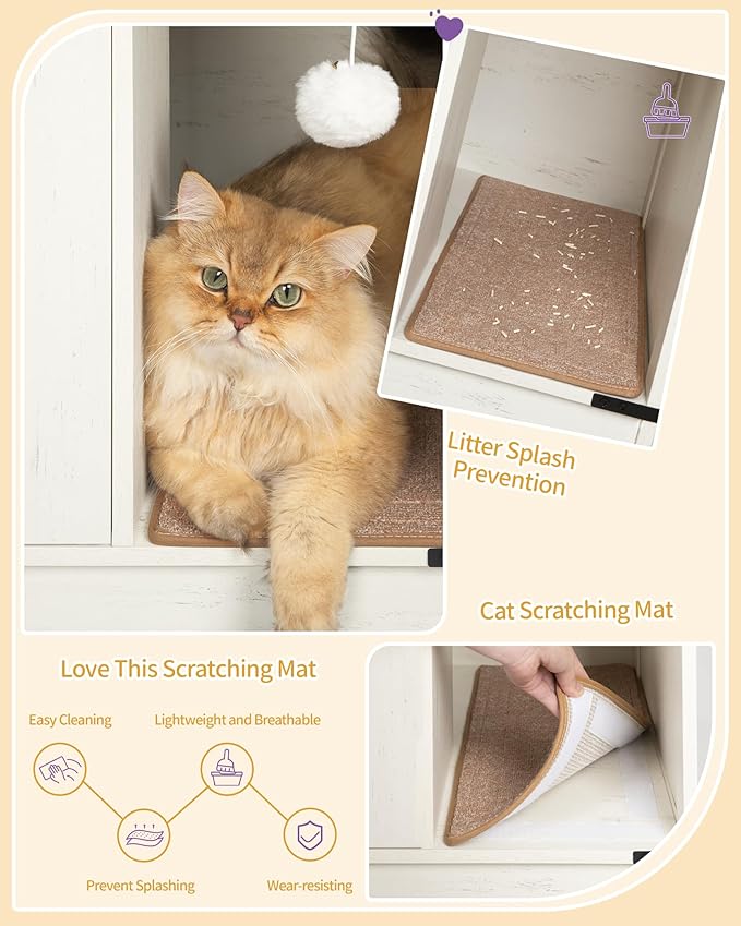 Hzuaneri Cat Litter Box Enclosure, Hidden Litter Box Cabinet Furniture with Bell, Indoor Cats House, Farmhouse Style, 31.5 x 19.7 x 20.9Inches, for Hallway, Bedroom, White CB82414B