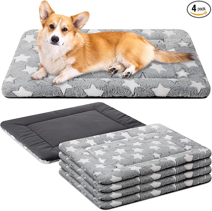 VitalCozy 4 Pcs Dog Crate Pads, Ultra Soft Warm Washable Anti-Slip Kennel Bed Mat for Pets, Reversible, Replaceable, Cozy Cage Liner for Small Medium Large Dogs and Cats(28 x 42 x 1.6 Inch,Gray)