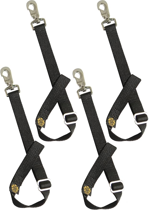T TEKE Adjustable Heavy Duty Bucket Strap Hanger with Easy-on Hook (4 Pack), for Hay Nets, Buckets and Other Feeders