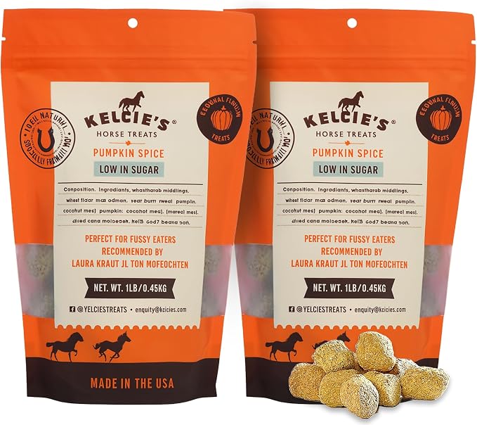 Kelcies Pumpkin Spice Horses Treats - Low Sugar, Starch, and Carbohydrates | Healthy Treats for Horse Supports Superior Digestion 2 Pounds (Pack of 2)