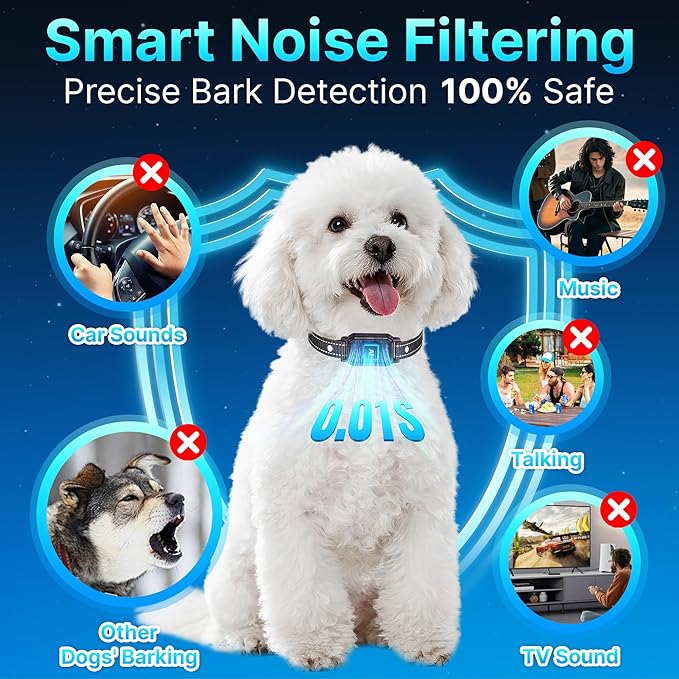 3-Pack Dog Bark Collar for Large Dog 8-120Lbs Medium Small Dog Barking Collar with 5 Adjustable Sensitivity Beep Vibration Harmless Shock Anti Bark Device