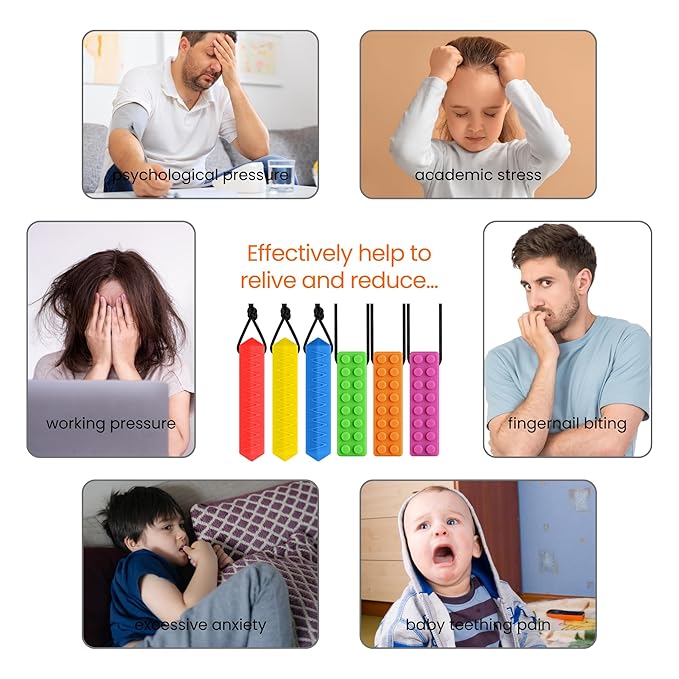 Sensory Chew Necklaces for Autistic Chewers, Food-Grade Silicone Oral Motor Chew Toys & Hand Fidgets for Autism, ADHD, SPD, Anxiety or Special Needs