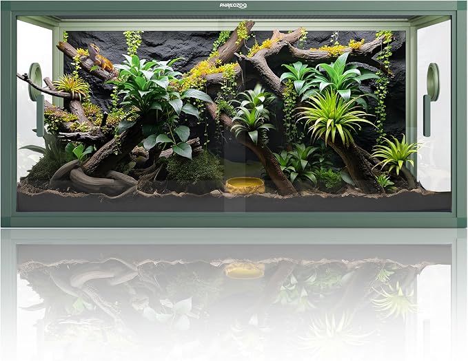 Phailozoo 50 Gallon Reptile Enclosure, Colorful Aluminum Frames Reptile Tank Assemble Within 6 Steps, Rust Proof Mesh Top for Air Circulation & Light Penetration, Dual Grommets for Multiple Wire Use