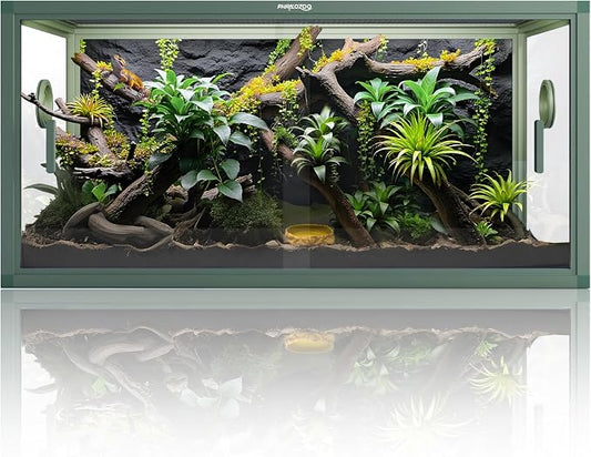 Phailozoo 50 Gallon Reptile Enclosure, Colorful Aluminum Frames Reptile Tank Assemble Within 6 Steps, Rust Proof Mesh Top for Air Circulation & Light Penetration, Dual Grommets for Multiple Wire Use