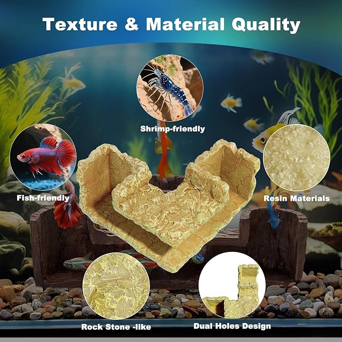 Fish Tank Decorations Aquarium Cave, Aquarium Decor Fish Hideout for Cory Catfish Betta Pleco Shrimp, Fish Tank Accessories & Betta Fish Tank Accessories, Natural Fish Tank Decor for Aquascape