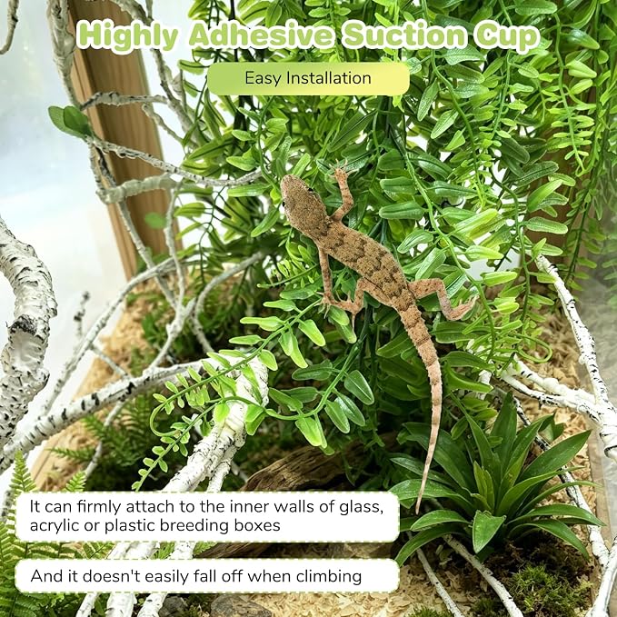PINVNBY Reptile Plants Hanging Fake Vines Boston Climbing Terrarium Plant with Suction Cup for Bearded Dragons Lizards Geckos Snake Pets Hermit Crab and Tank Habitat Decorations (4 Pack)