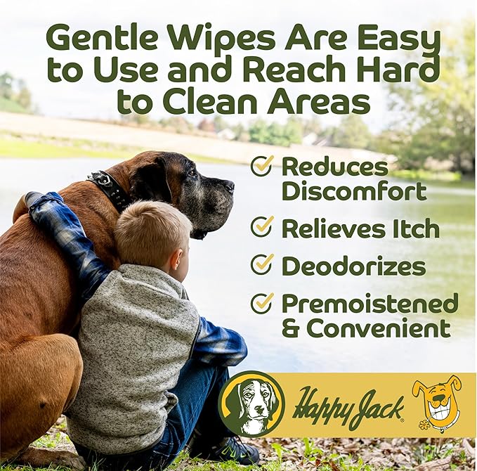 HAPPY JACK Dog Ear Wipes with Aloe Soothe Itch and Discomfort from Dog Ear Infection, Aloe Vera-Cucumber Pet Cleaner Wipes are Great for Pup's Itchy Relief, 100 Ct