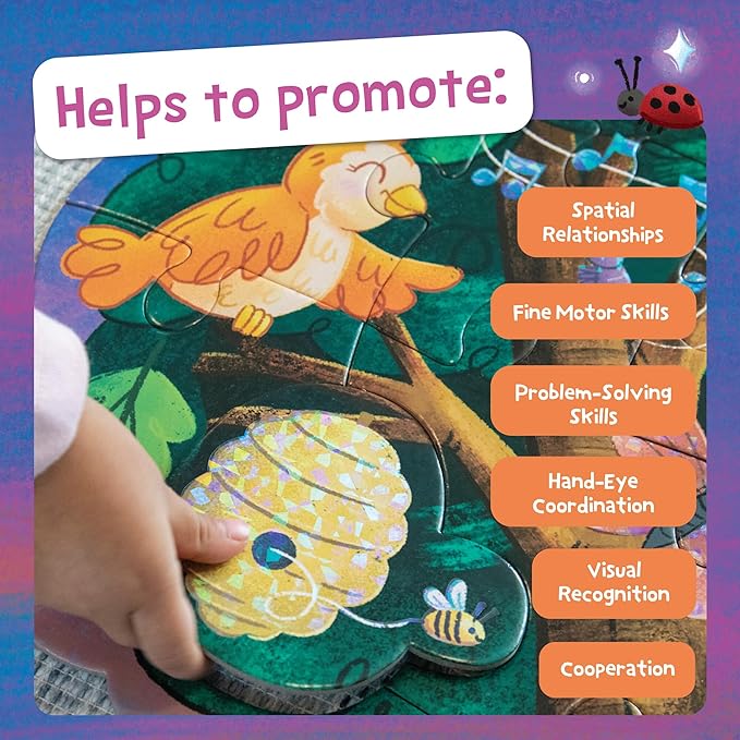 Peaceable Kingdom Shimmery Hoot Owl Hoot Floor Puzzle - 49-Piece Giant Floor Puzzle for Kids Ages 3 & up - Fun-Shaped Puzzle Pieces - Great for Classrooms