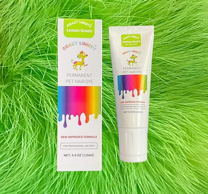 Crazy Liberty Permanent Pet Hair Dye for Dogs and Horses (Lemon Green) – Professional Grooming Color Gel, for Creative Groomers, 4 Fl Oz