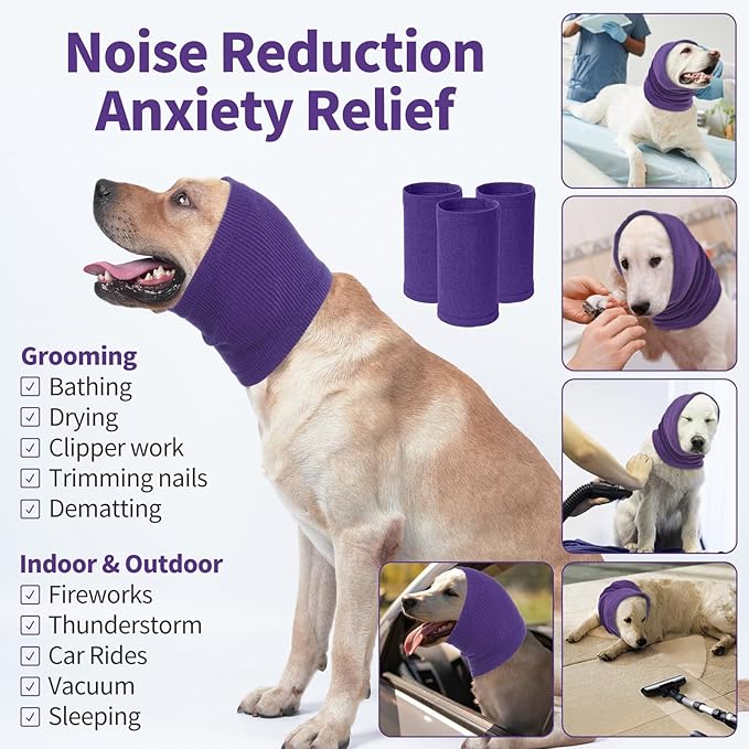 Nanaki Dog Hood Calming Ear Wrap - Quiet Headband Head Cover Snood Fireworks Muffs - Grooming and Force Drying Pet Ear Protector for Anxiety Relief and Noise