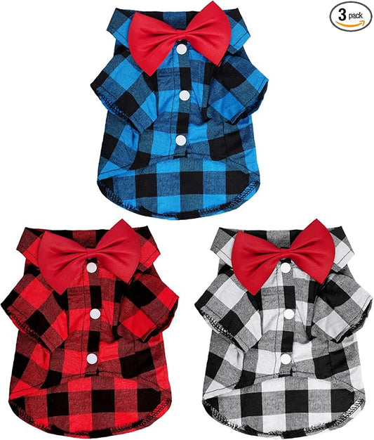 Tongcloud 3 Pack Plaid Puppy Cat Shirt - Cute Dog & Cat Shirts for Extra Large Dogs & Cats - Birthday Party & Holiday Photo(Red, Blue & White, X-Large)
