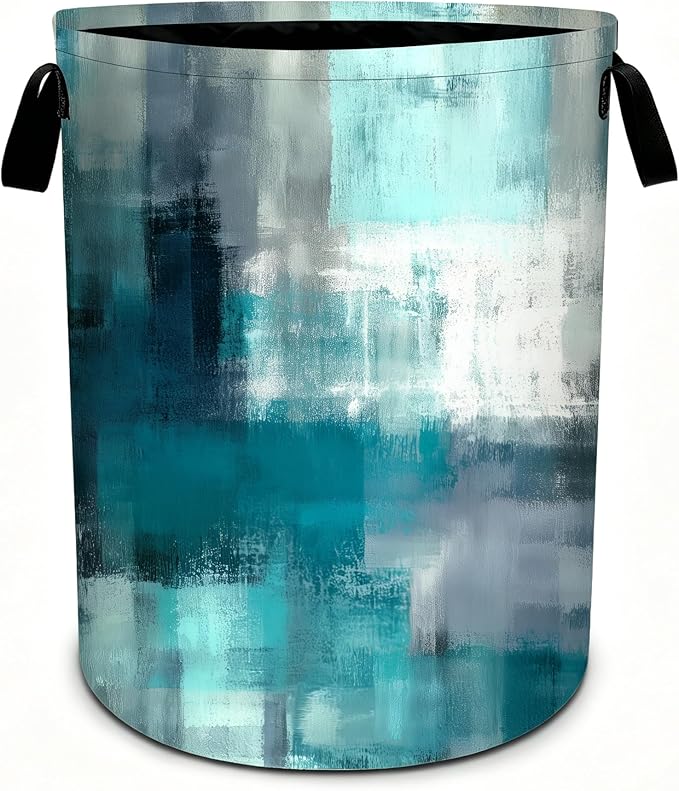 Teal Laundry Basket Storage Bin Foldable Laundry Hamper Clothes Storage Bucket Organizer 19.6x15.7 Inch For Laundry Room/Bedroom/Bathroom