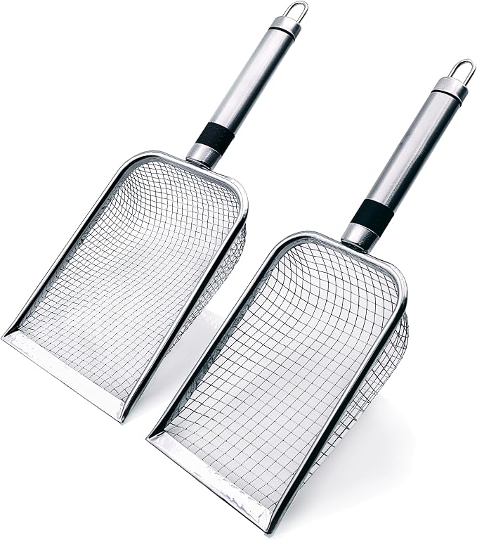 2 Pack Soil Sifter for Gardening, Stainless Steel Handle | Rust-proof garden tool for landscaping, soil prep. 3.8mm/5mm mesh for compost, sand, dirt, rock. Two sifters, no swapping
