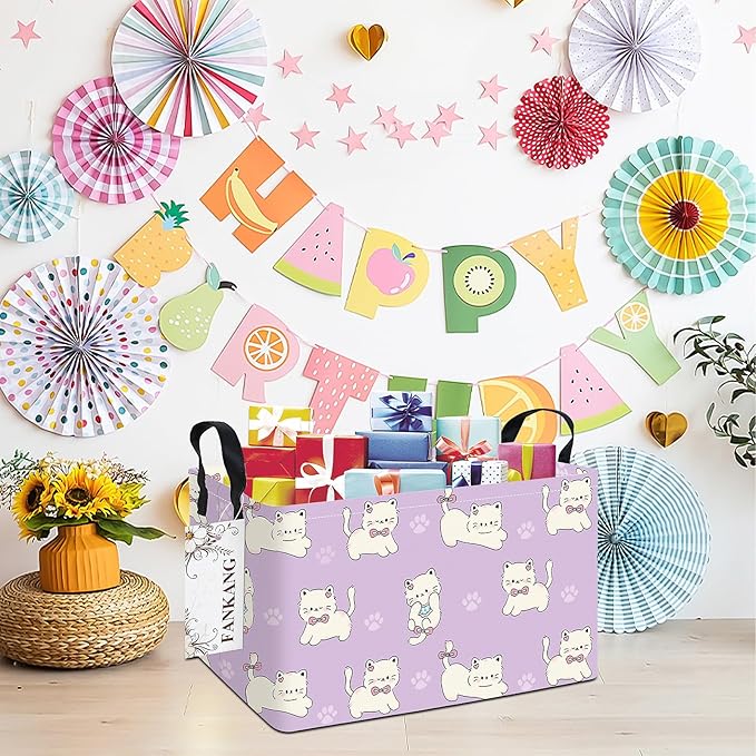 Storage Bins,Nursery Hamper Canvas Laundry Basket Foldable with Waterproof PE Coating Storage Baskets for Boys and Girls, Office, Bedroom, Clothes,Toys(Rec-Cat ）
