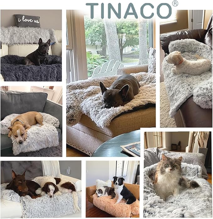 Tinaco Calming Dogs/Cats Bed Mats, Dog Pad Washable Removable Couch Cover, Plush Long Fur Mat for Pets, Waterproof Lining, Perfect for Small, Medium and Large Dogs and Cats (Dark Gray, 41"x37")