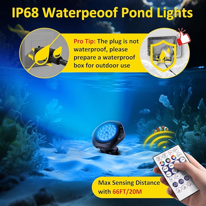 T-SUN Colored Pond Lights with APP and Remote Control – Bright LED Underwater Submersible Fountain Lights, IP68 Waterproof Landscape Spotlight for Garden Koi Pond Aquarium Fish Tank (Set of 6)