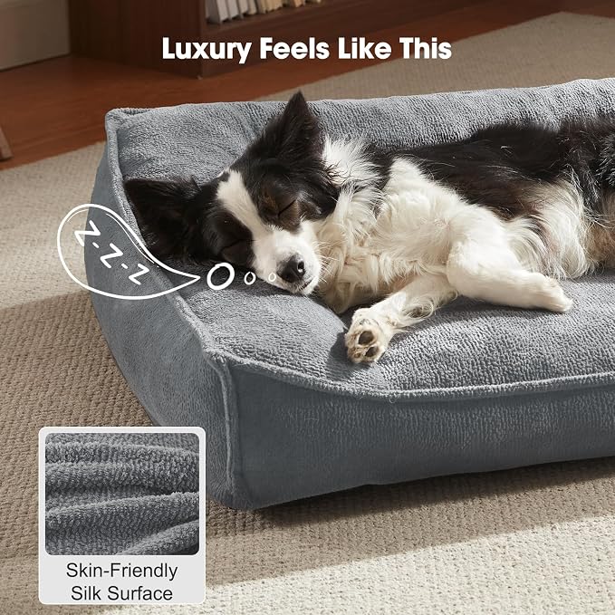 FURTIME Orthopedic Dog Bed Medium Size Dog, Extra Thick Supportive Comfort Pet Sofa, Ergonomic Slant Dog Couch Bed with Removable Washable Cover, Ultra Soft Surface & Non-Slip Bottom, Light Grey, 35"