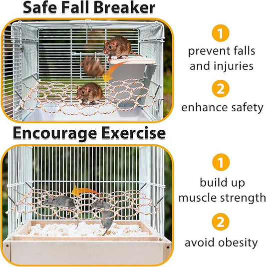 2 Pcs Rat Climbing Net Toy for Cage, Bird Hemp Rope Perch Swing, Ladder Bridge Hanging Hammock, Small Animal Activity Toy for Mouse, Mice, Parrot, Bird (Random Color)
