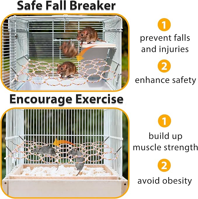1Pcs Rat Climbing Rope Net Toy for Cage, Bird Hemp Rope Perch Swing, Ladder Rope Bridge Hanging Hammock, Small Animal Activity Toy for Mouse, Mice, Parrot, Bird (Random Color)