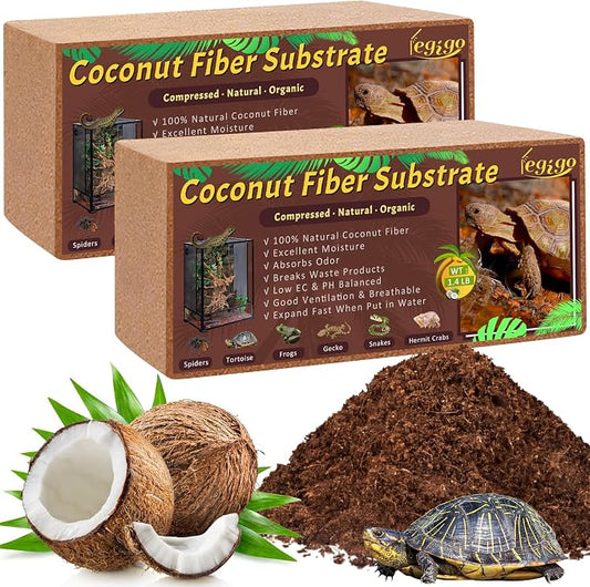 Legigo 2 Pack Coconut Fiber Substrate, Natural Coco Coir Bedding for Reptiles Turtles, Tortoises, Snake, Hermit Crab, Gecko, Lizard, Bioactive Terrarium Soil for Humidity Control and Plant Substrate