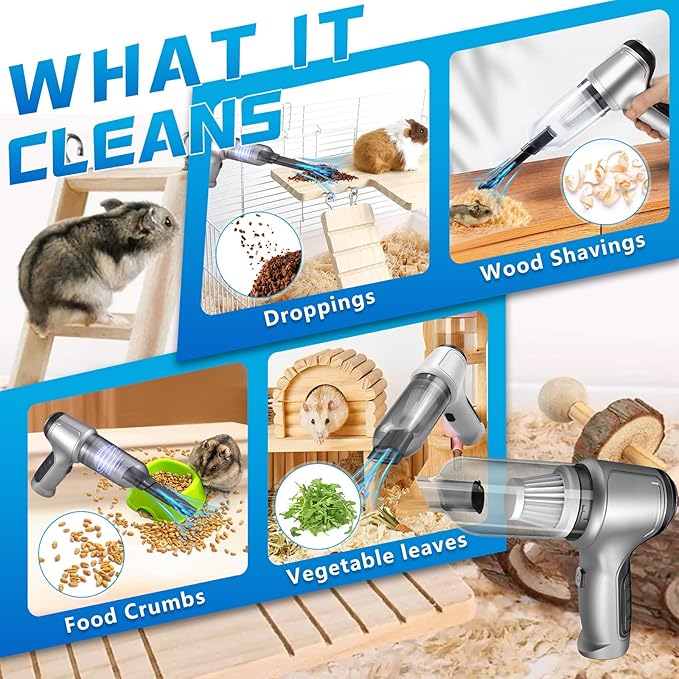 Guinea Pig Poop Vacuum: 6000Pa Powerful Suction, Cordless Handheld Spot Cleaning Tool for Guinea Pig, Rabbit, Hamster, Chinchilla & Small Animal Cages
