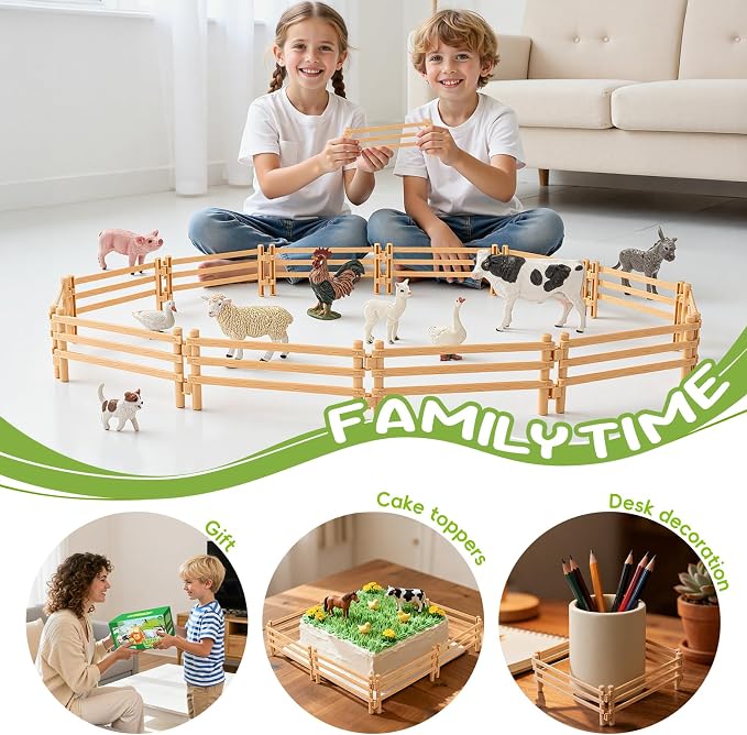 24PCS Farm Animal Toys Corral Fence for Kids Age 3-5 5-7 4-8 Years Olds Boys Girls, Educational Farm Animal Cake Toppers for Toddlers 3 4 5 6 7 8 9 10