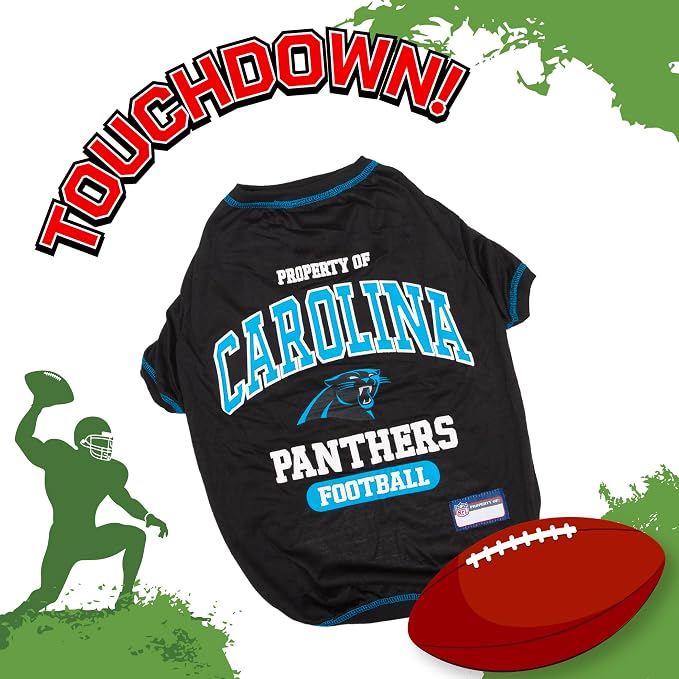 NFL Carolina Panthers Dog T-Shirt for Pets, Size Small. Officially Licensed Pet Shirt with Team Logo, Soft Stretchable Comfort Fit Apparel for Dogs & Cats