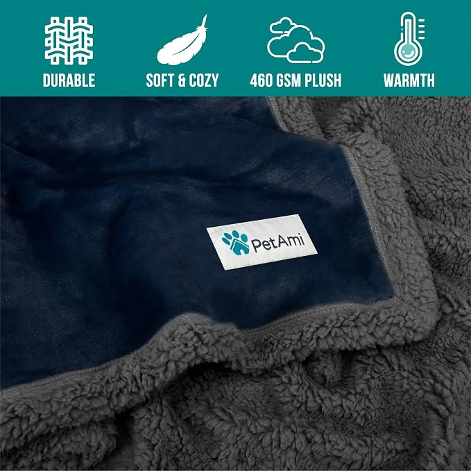PetAmi Dog Blanket for Small Medium Dogs Cats Puppies Kittens, Soft Sherpa Fleece Pet Blanket Throw, Reversible Plush Couch Cover Protector for Crate Carrier Chair, Machine Washable, 40x29, Blue Gray