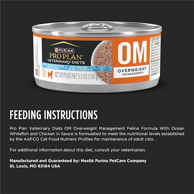 Purina Pro Plan Veterinary Diets OM Overweight Management Feline Formula Wet Cat Food With Ocean Whitefish and Chicken - (Pack of 24) 5.5 oz. Cans