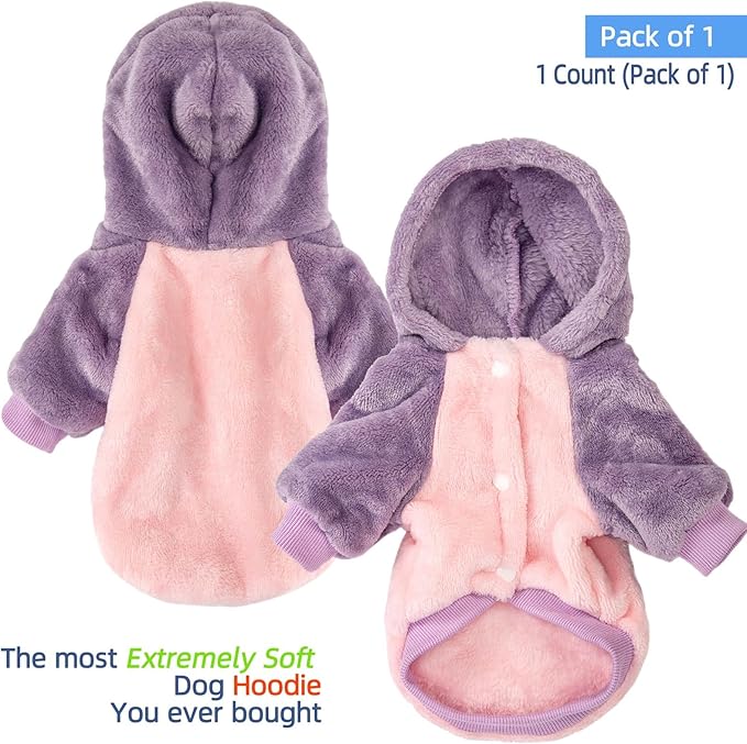 FabriCastle Dog Hooded Sweater, Dog Clothes for XXS XS Small Dogs Girl & Cats, Soft and Warm Pet Coat, Winter Pet Jacket, Doggy Apparel Costumes, Puppy Outfits Snap On Hoodies (Pink Body, Small)