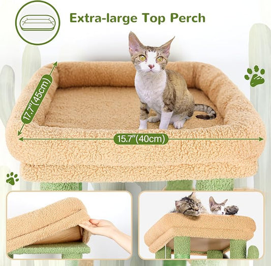 Globlazer Cactus Cat Tower for Indoor Cats, Heavy Duty Cat Trees for Large Cats Adult Big Cats Maine Coon Cat Tree Tower with Scratching Post, Extra Large Top Perch, Cat Condos, F61, Green, 61inch