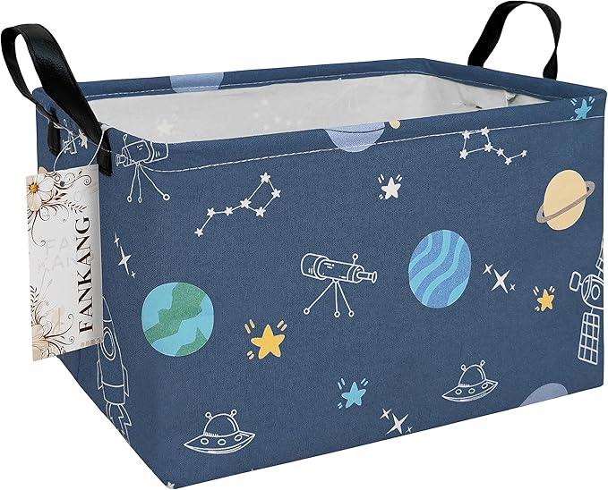 Storage Bins, Nursery Hamper Canvas Laundry Basket Foldable with Waterproof PE Coating Large Storage Baskets for Kids Boys and Girls, Office, Bedroom, Clothes,Toys(Rec-Colorful Space