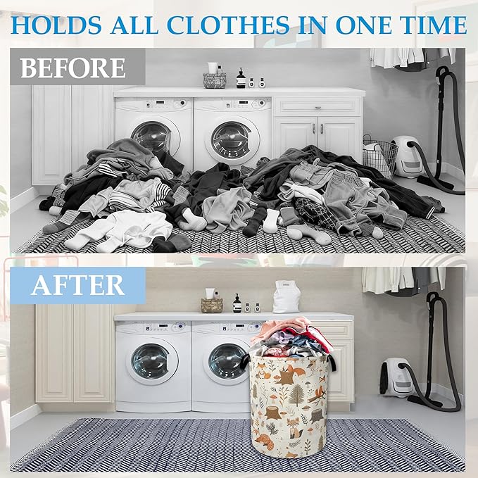 Woodland Fox Laundry Basket Collapsible Laundry Hamper, Oxford Cloth Storage Bin for Room/Bathroom/Bedroom/Dormitories 16" X 20.8"