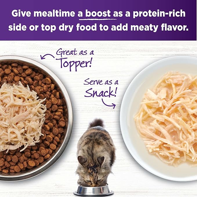 Wellness Bowl Boosters Shreds with Broth Wet Cat Food Topper, Grain Free, Natural, Chicken Recipe, 1.75 oz, Pack of 12 Pouches