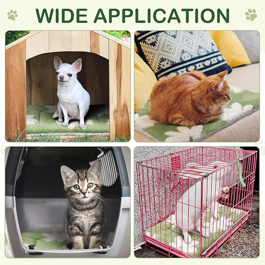 Haull 4 Pcs Waterproof Guinea Pig Bedding Guinea Pig Bed Plush Cage Liners Soft Rabbit Dog Crate Pad Cat Mat Reversible Cozy Animal Pee Pad Hamster Bunny Mat Accessory (White Flowes,13 x 10 Inch)