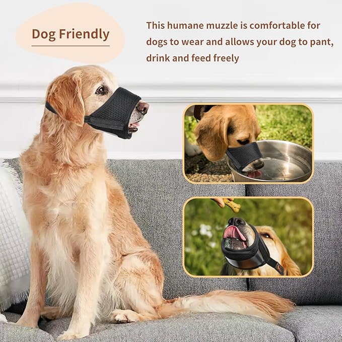 HEELE Dog Muzzle,Soft Nylon Muzzle Anti Biting Barking Chewing,Air Mesh Breathable Drinkable Adjustable Loop Pets Muzzle for Small Medium Large Dogs 4 Colors 4 Sizes (Black, XS)