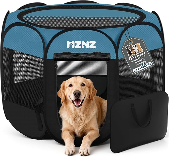 Dog Playpen, Portable Puppy Pet Crate Indoors for Small/Medium/Large Dogs Cats Rabbits, Foldable Dog Cage Enclosure for Outdoor, Pop Up Dogs Tent Kennel with Carrying Case, Blue Black