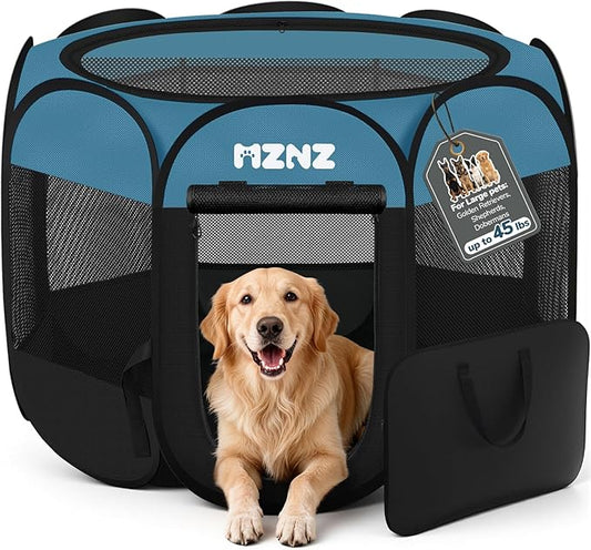 Dog Playpen, Portable Puppy Pet Crate Indoors for Small/Medium/Large Dogs Cats Rabbits, Foldable Dog Cage Enclosure for Outdoor, Pop Up Dogs Tent Kennel with Carrying Case, Blue Black