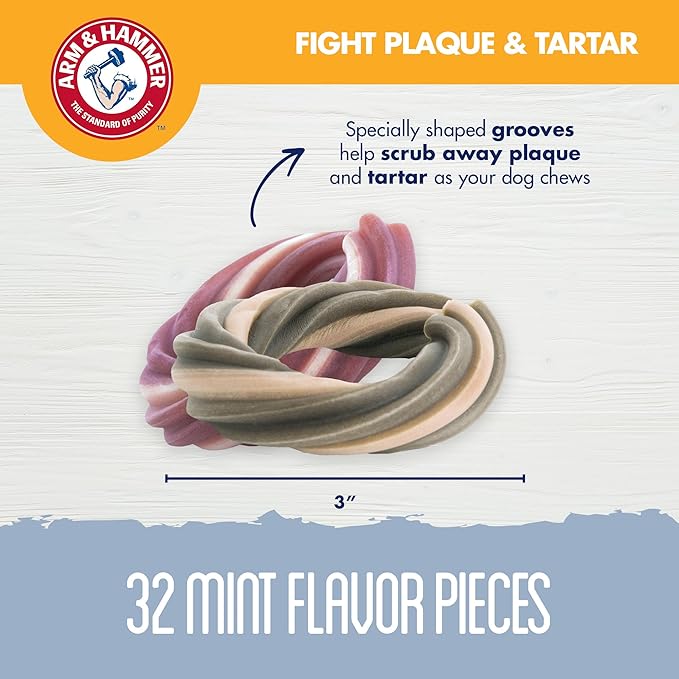 Arm & Hammer Smoothies Dental Chews for Dogs with Baking Soda & Calcium, Fight Bad Breath, Plaque & Tartar Without Brushing, Mint Strawberry & Mint Flavor, Ring Shaped, 5 Count, 6.2 Oz