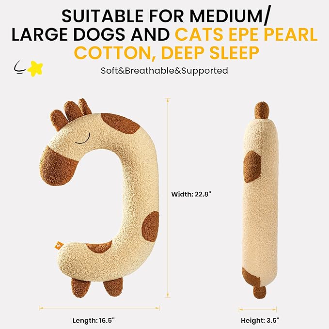 HiPetpy Dog Pillow - Soft Neck Pillow for Dogs, Washable Dog Calming Pillows for Better Sleep, Reduces Anxiety, Gift for Medium/Large Dogs and Cats (Yellow)