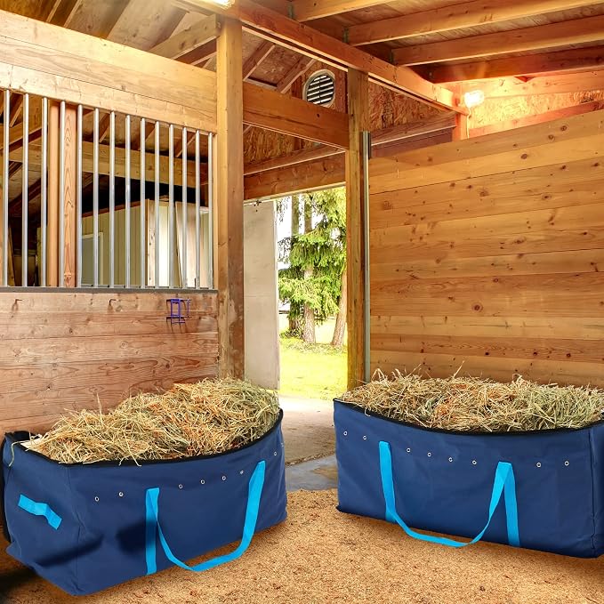 Sanwuta 2 Pack Hay Bale Bag 600d 41 x 15 x 17 Inch Extra Large Hay Storage Container for Horses Oxford Cloth Heavy Duty Tote Bale Storage Bag for Cattle Goats Sheep Horse Supplies(Blue)