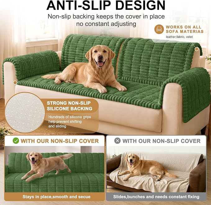 Smiry Couch Cover for Dogs, Non Slip Washable Sofa Protector for Pets, Soft Furniture Cover for Pet, Stylish Sofa Covers, Cozy Protect Against Fur, Dirt & Everyday Messes (Olive Green, 35.4" x 95")